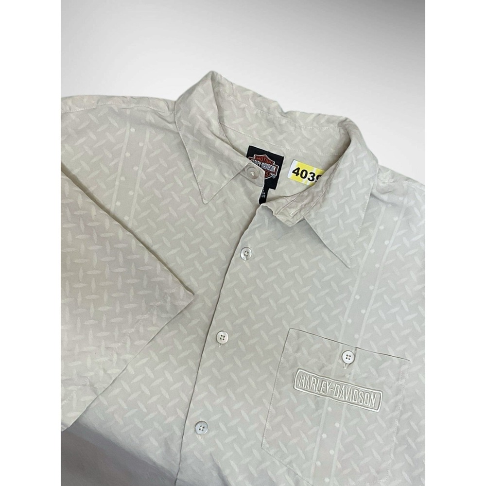 Vintage Harley Davidson Men's Button Down Steel Gray Silk Shirt Men's XL Short S